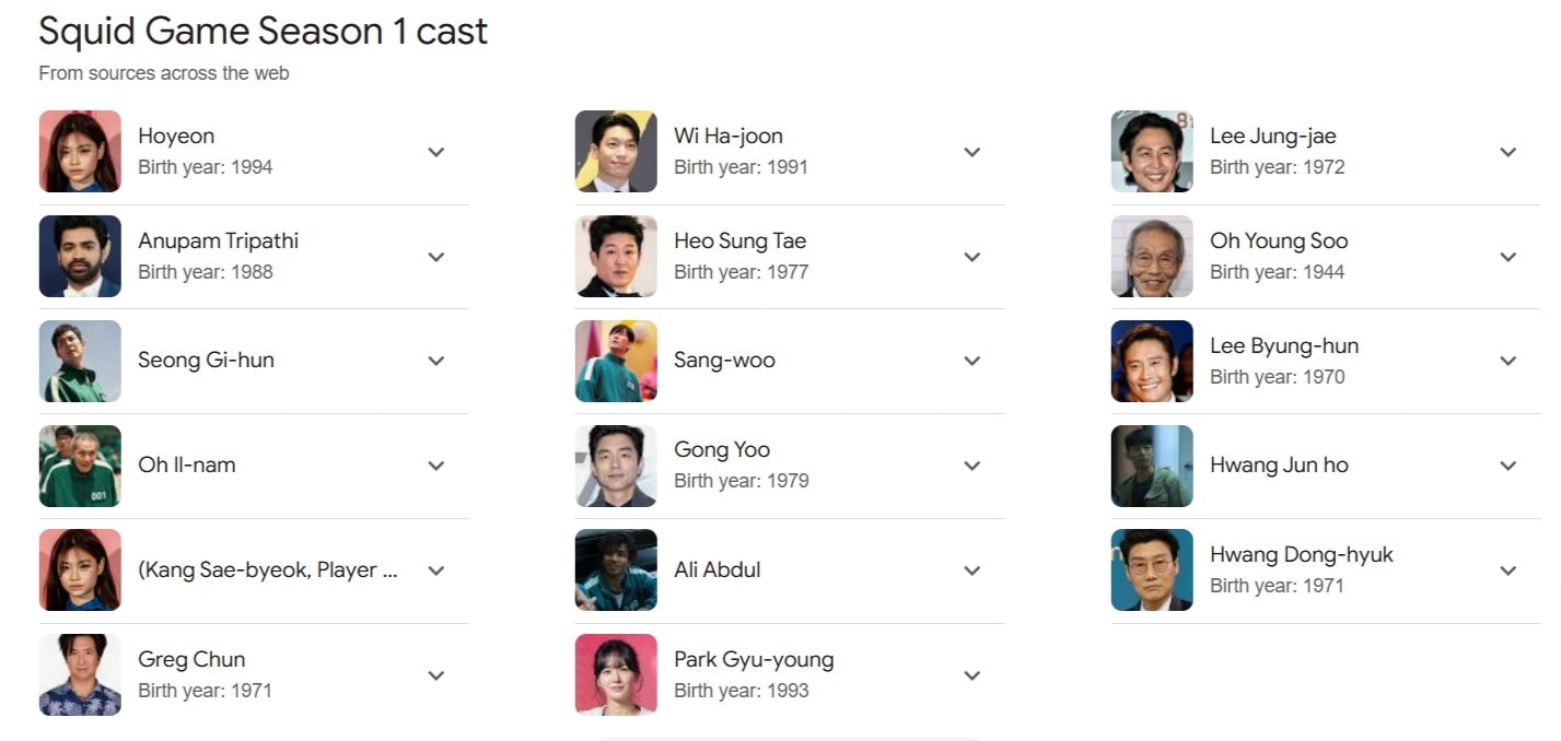 squid game season 1 web series cast